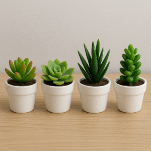 Mini faux succulent decor in dollar store pots