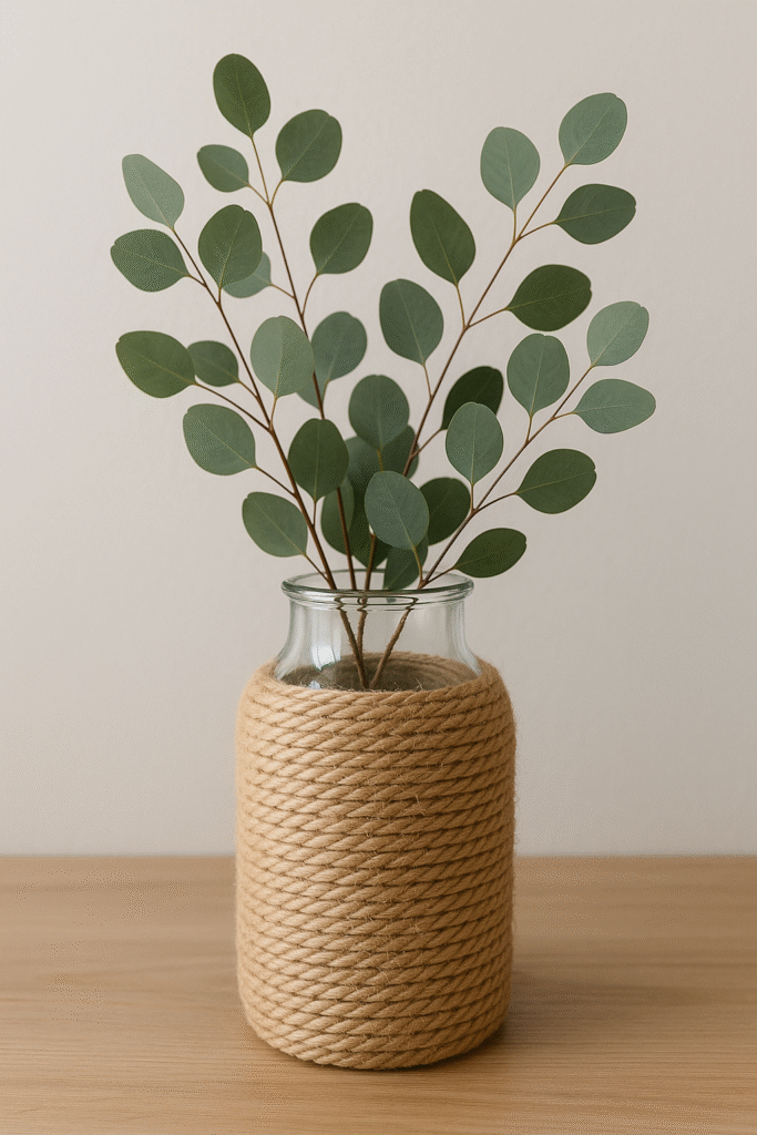 Rope-wrapped glass vase DIY decor