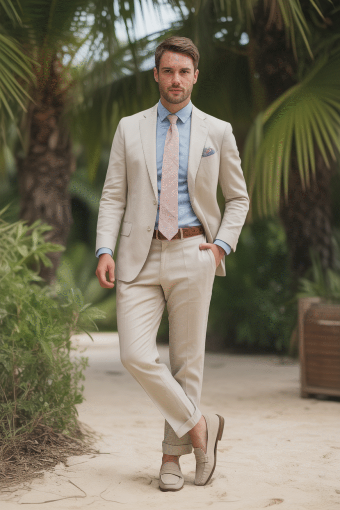Beige Linen Suit for Summer Events