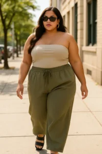 Tube Top and Wide-Leg Joggers with Slides