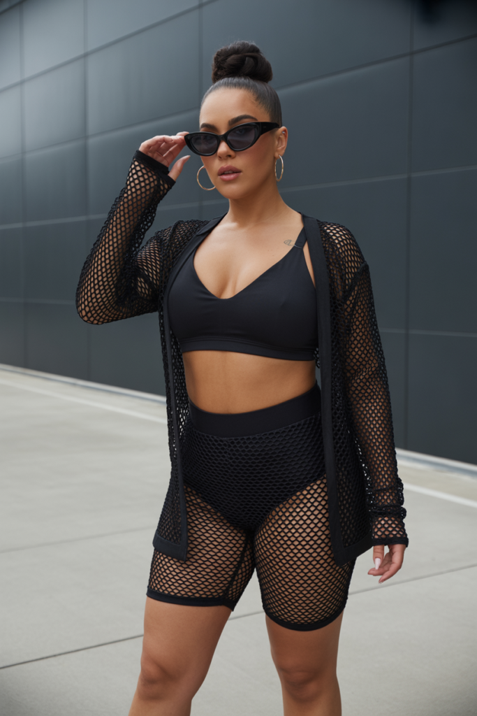 Matching Mesh Set with Slick Bun and Oversized Shades