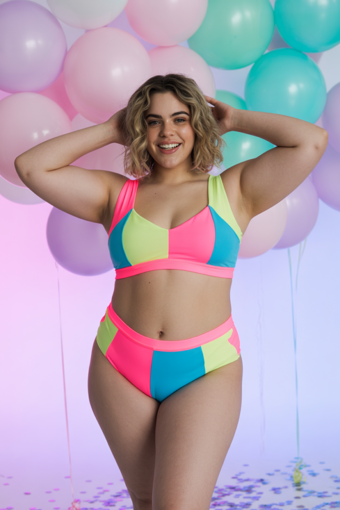 Color Block Bralette And Panties Set