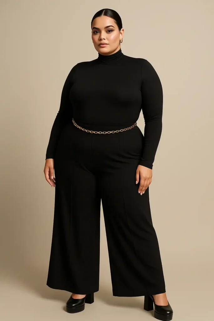 Mock Neck Bodysuit with Palazzo Pants and Platforms