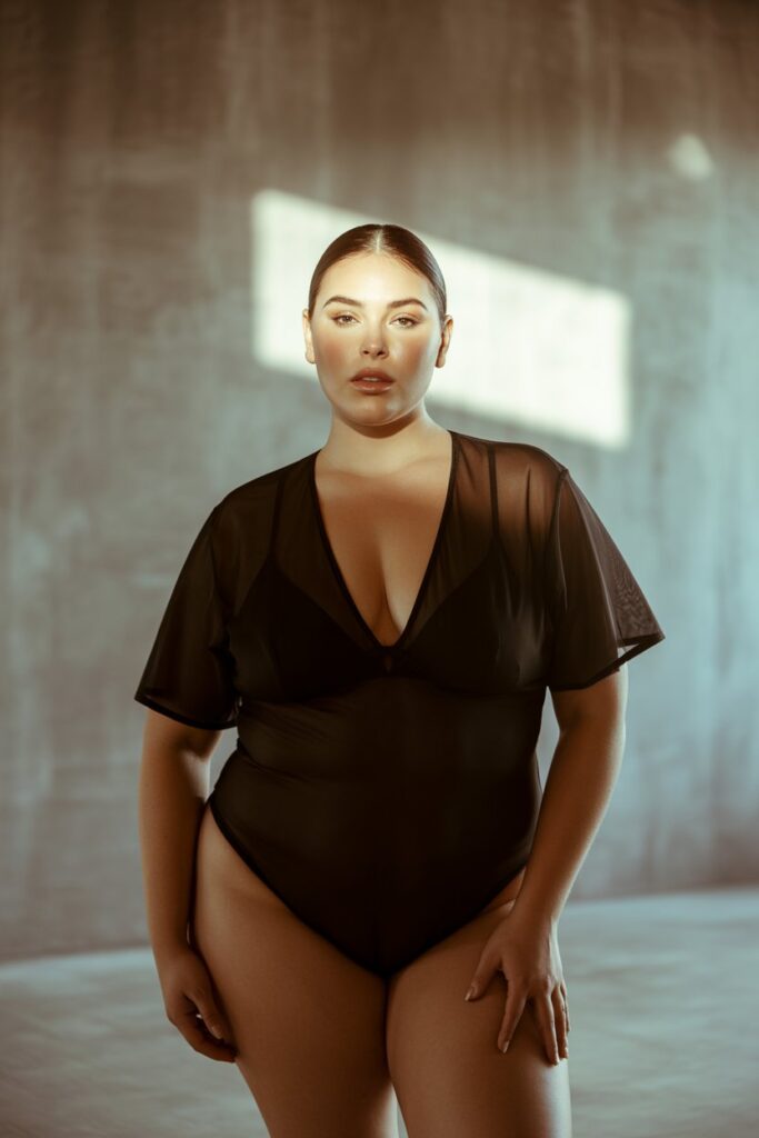 Sheer Mesh Bodysuit With Plunging Neckline