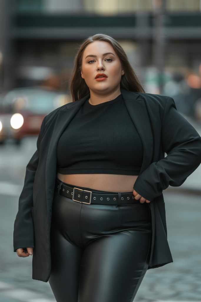 All-Black Outfit With Statement Belt And Lipstick