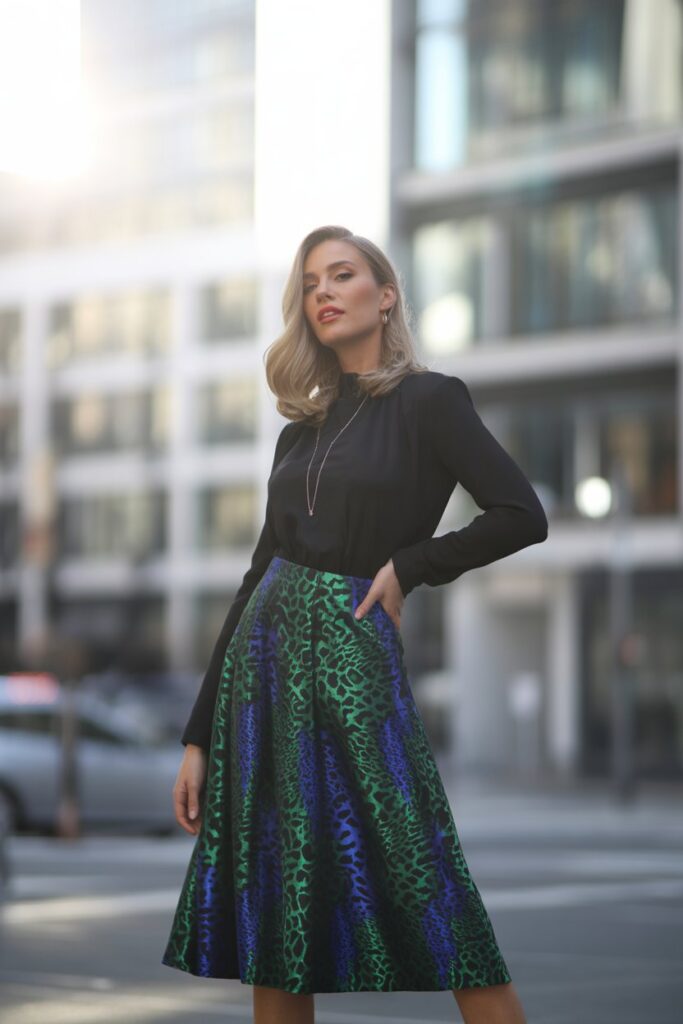 Animal Print Midi Skirt + Solid Top for a Bold Statement