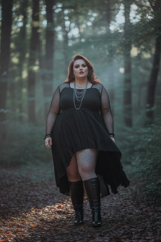 Asymmetrical Hem Dress With Layered Jewelry
