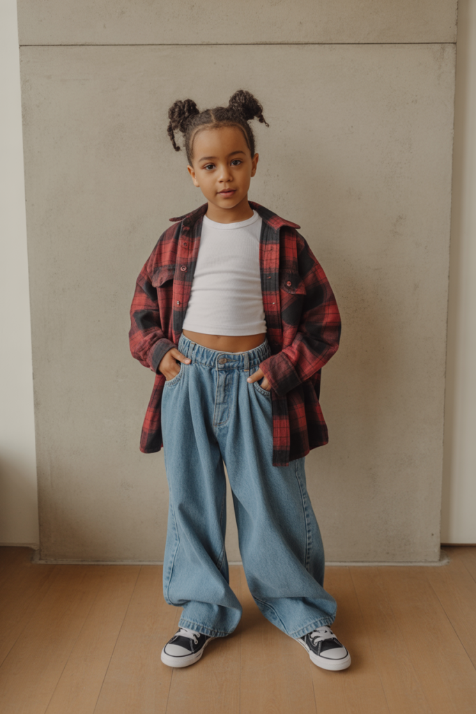 Baby Tee + Flannel + Baggy Jeans