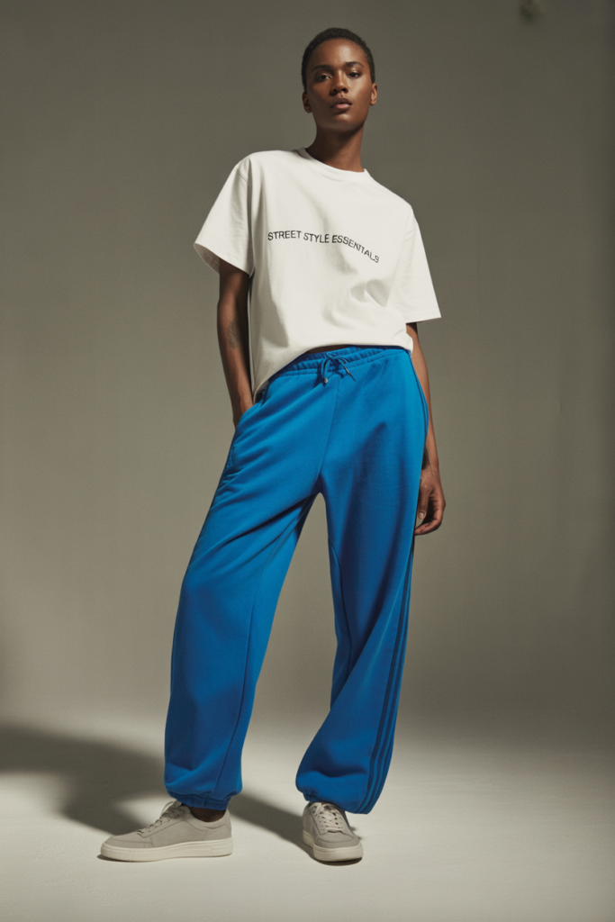 Basic Tee With Bold Colored Sweatpants