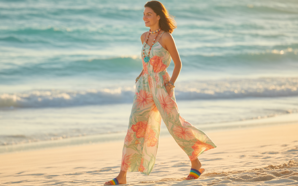 Beach Jumpsuit With Colorful Slides