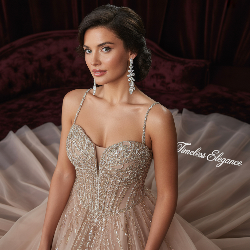 Beaded Bodice Gown + Drop Earrings