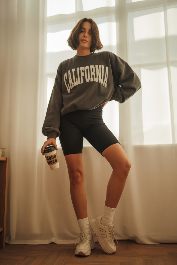 Biker Shorts + Oversized Sweatshirt