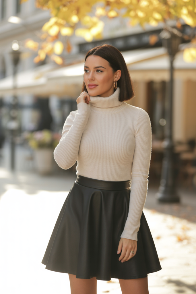 Black Skater Skirt With Turtleneck