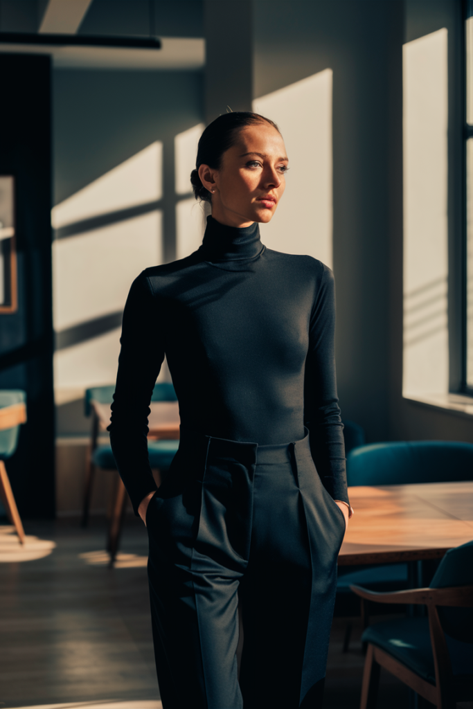 Black Turtleneck & Tailored Trousers