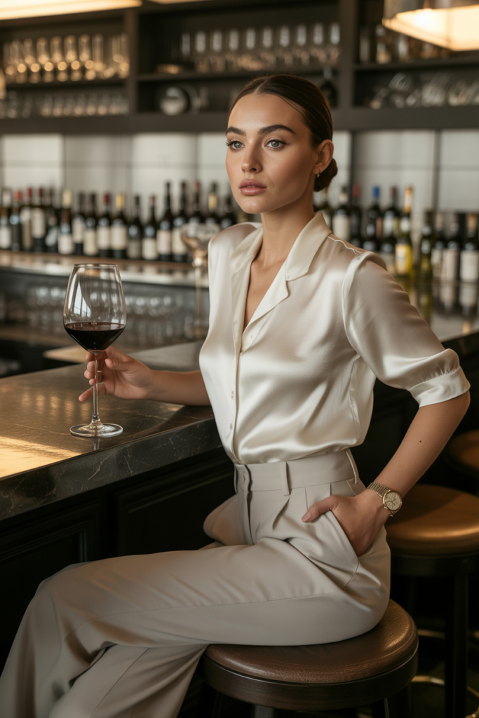 Blouse + High-Waisted Trousers