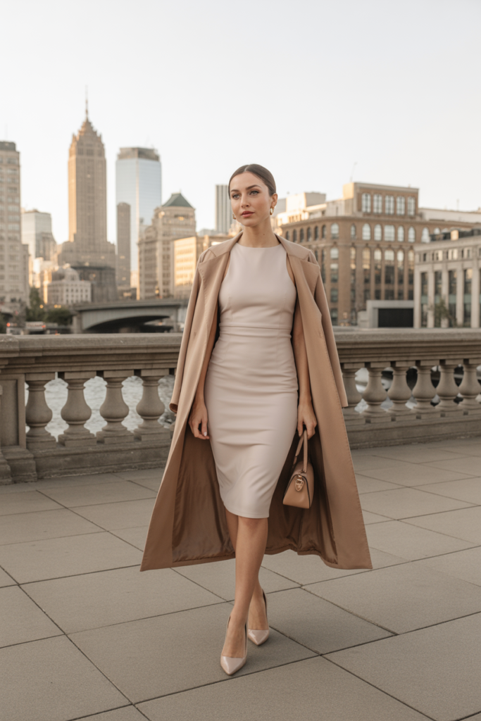 Bodycon Midi Dress + Duster Coat