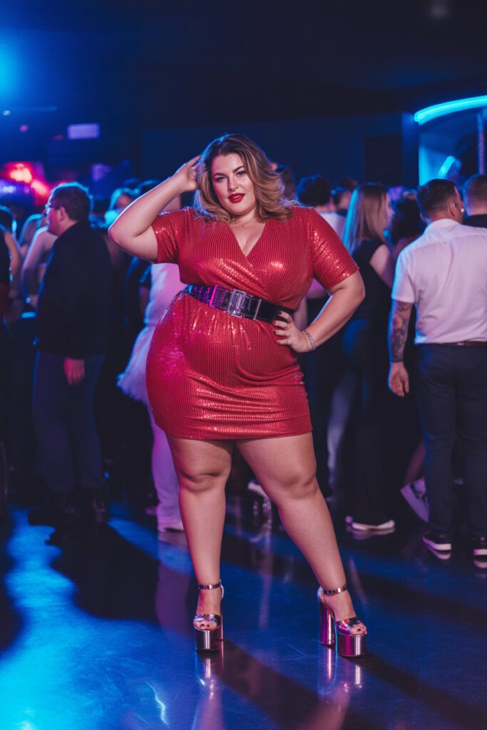 Bodycon Mini Dress + Platform Heels + Bold Red Lip