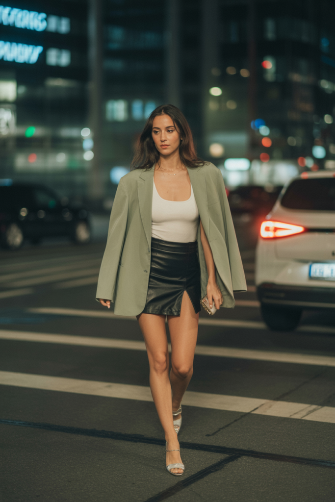 Bodysuit + Mini Skirt + Oversized Blazer