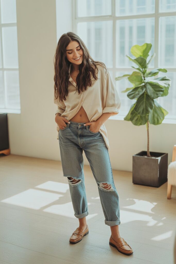 Boyfriend Jeans With Relaxed Blouse