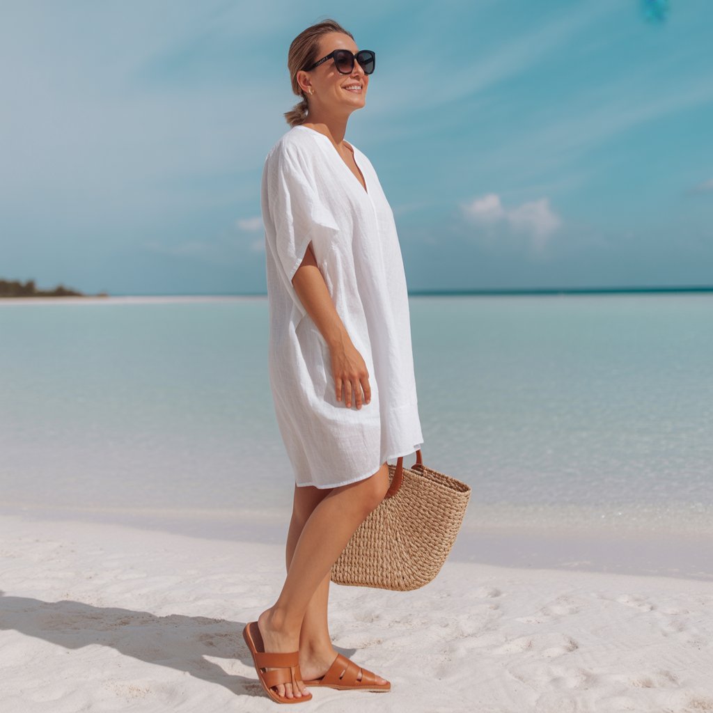 Breezy White Cover-Up With Sandals
