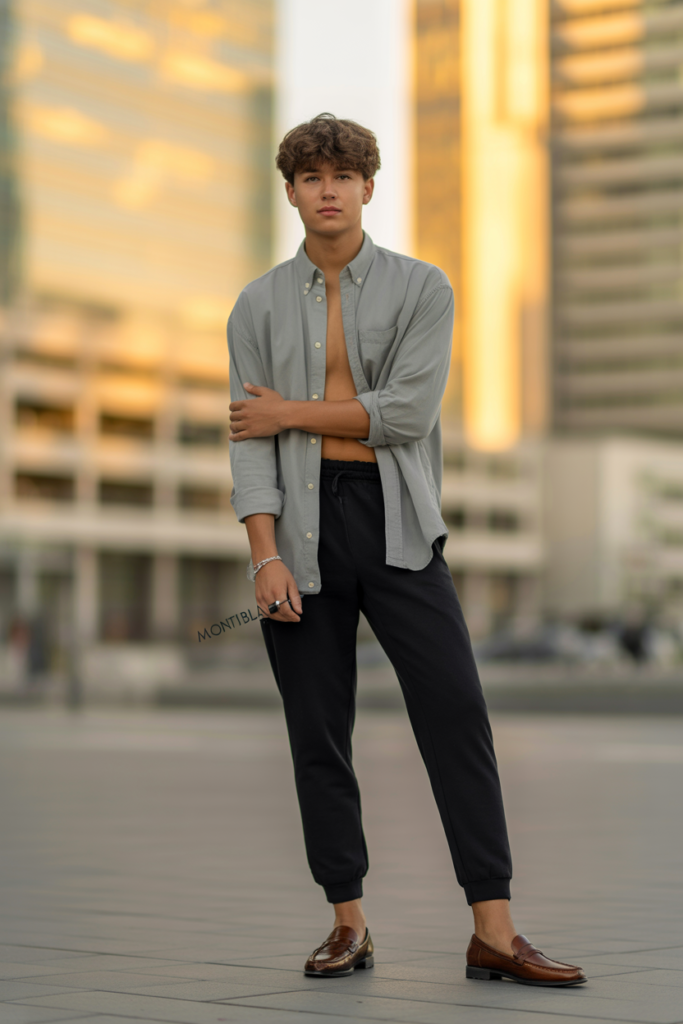 Button-Down Shirt With Slim Sweatpants