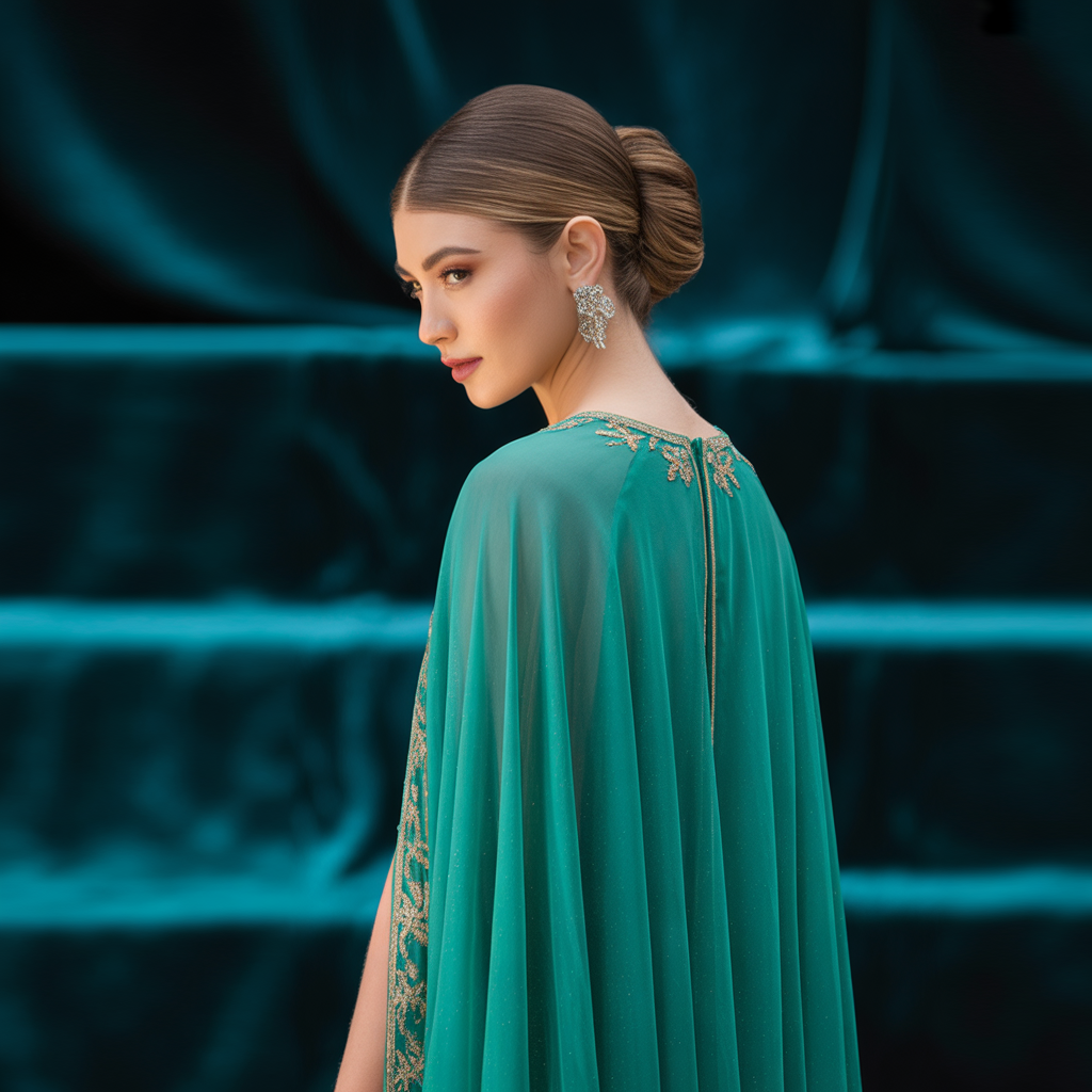 Cape-Style Gown + Sleek Updo