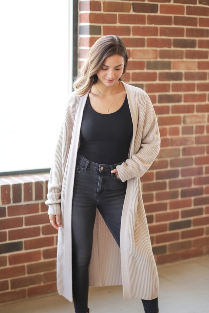 Cardigan With High-Rise Jeggings