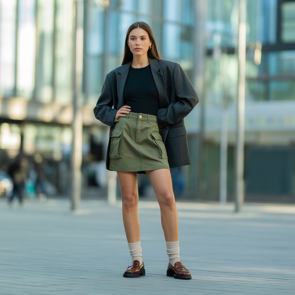 Cargo Skirt With Oversized Blazer