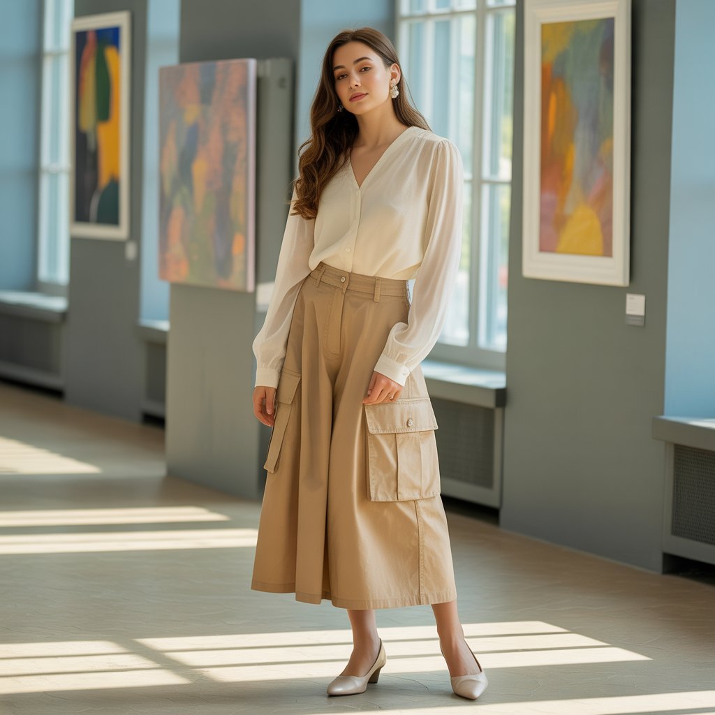 Cargo Skirt With Sheer Blouse