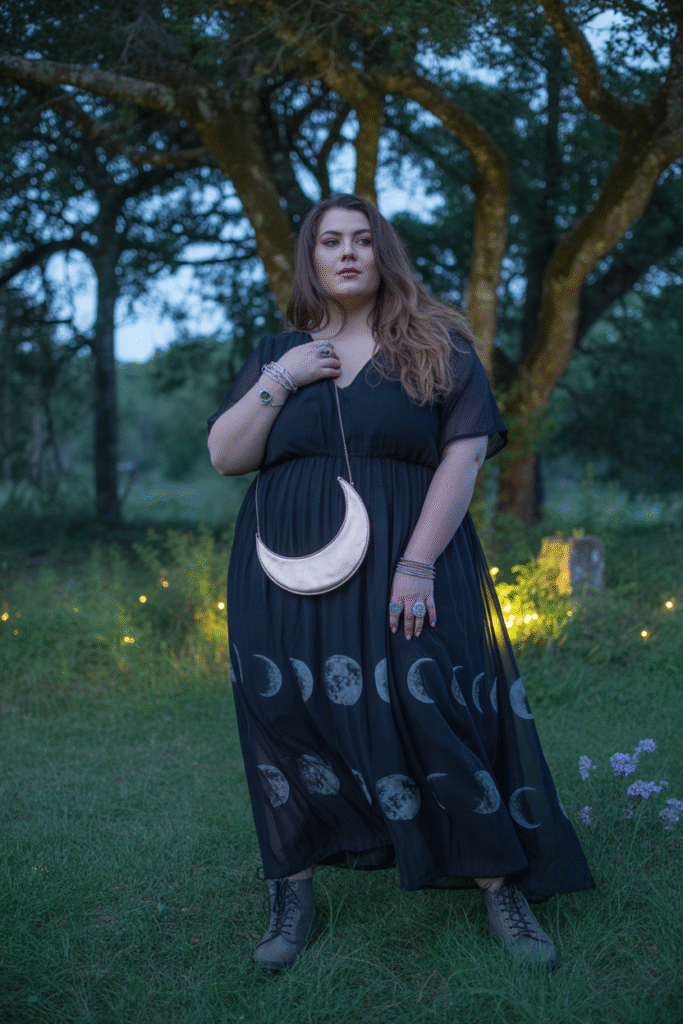 Chiffon Maxi Dress With Moon Prints