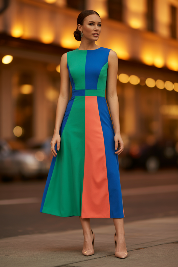 Color Block Midi Dress With Heels