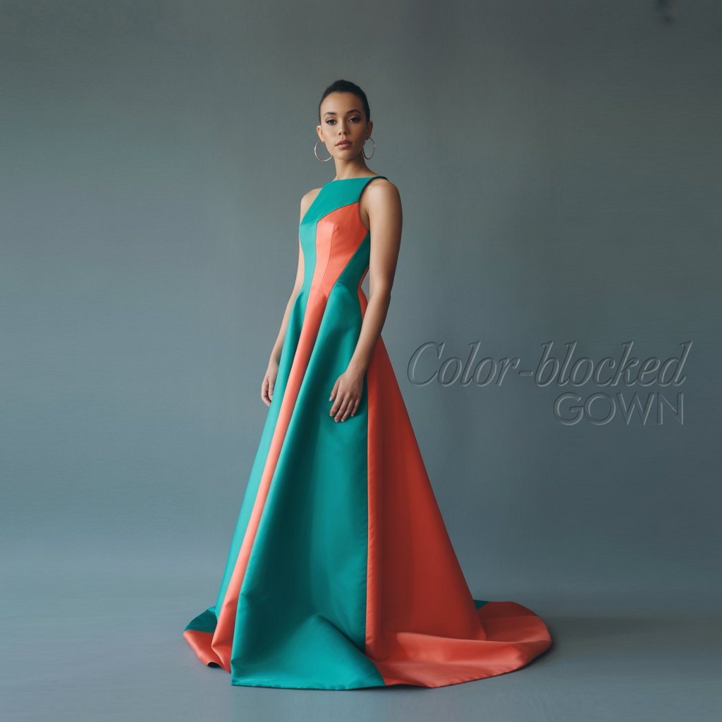 Color-Blocked Gown + Minimal Jewelry