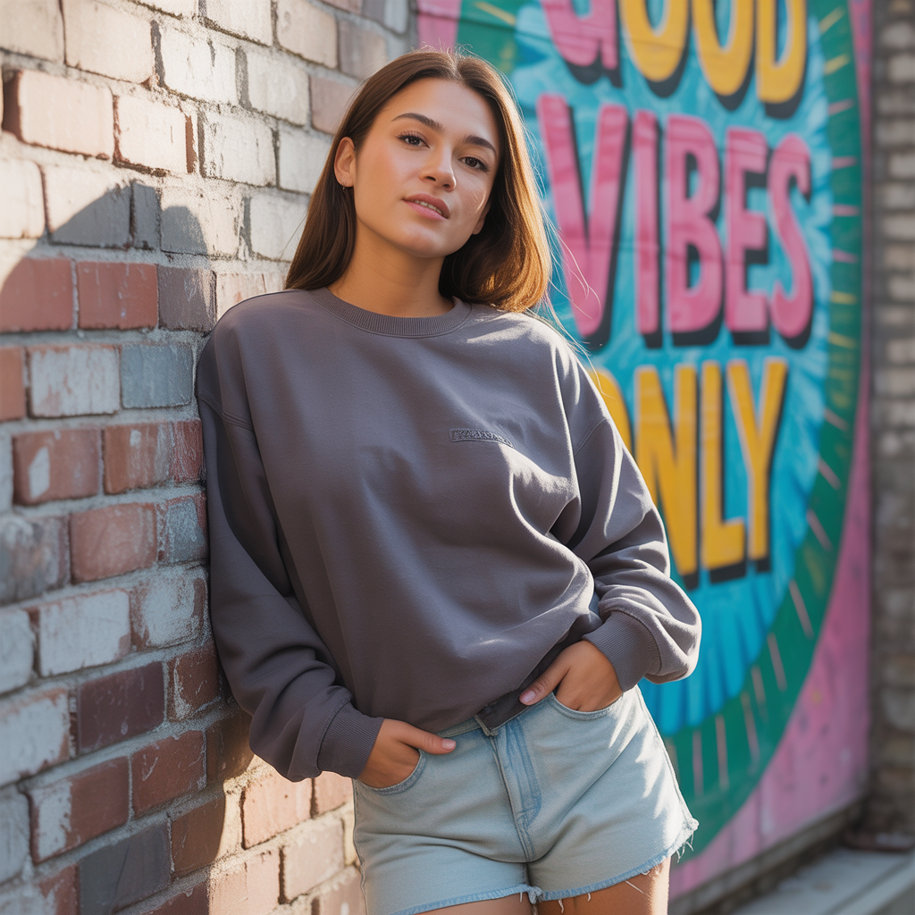 Crewneck Sweatshirt and Denim Shorts