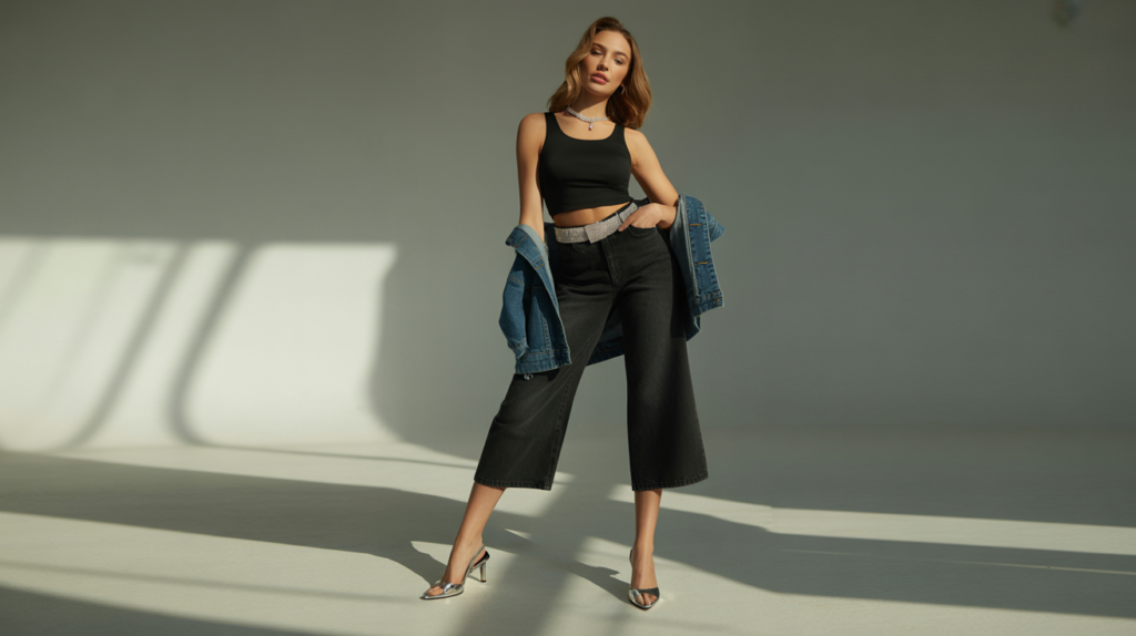 Crop Tank With Capris And Rhinestone Belt