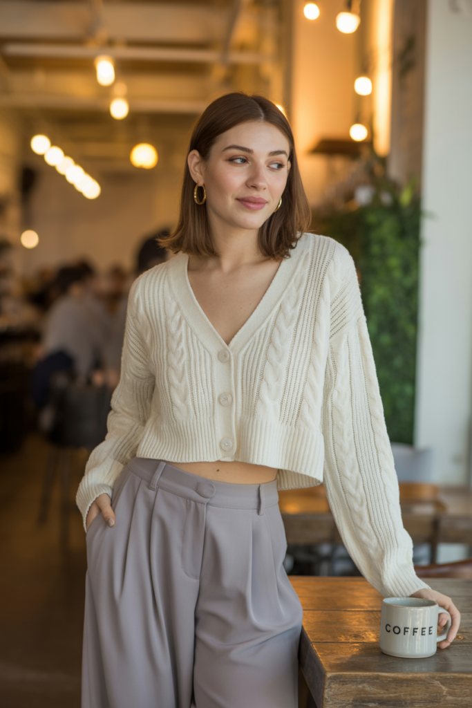 Cropped Cardigan + Pleated Trousers