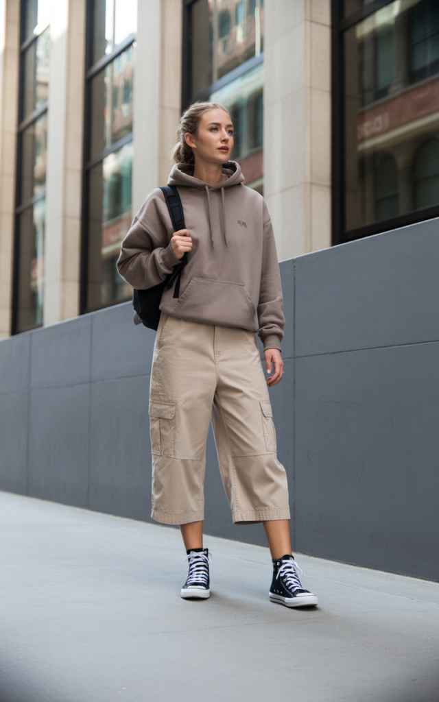 Cropped Cargos + Hoodie + High-Tops