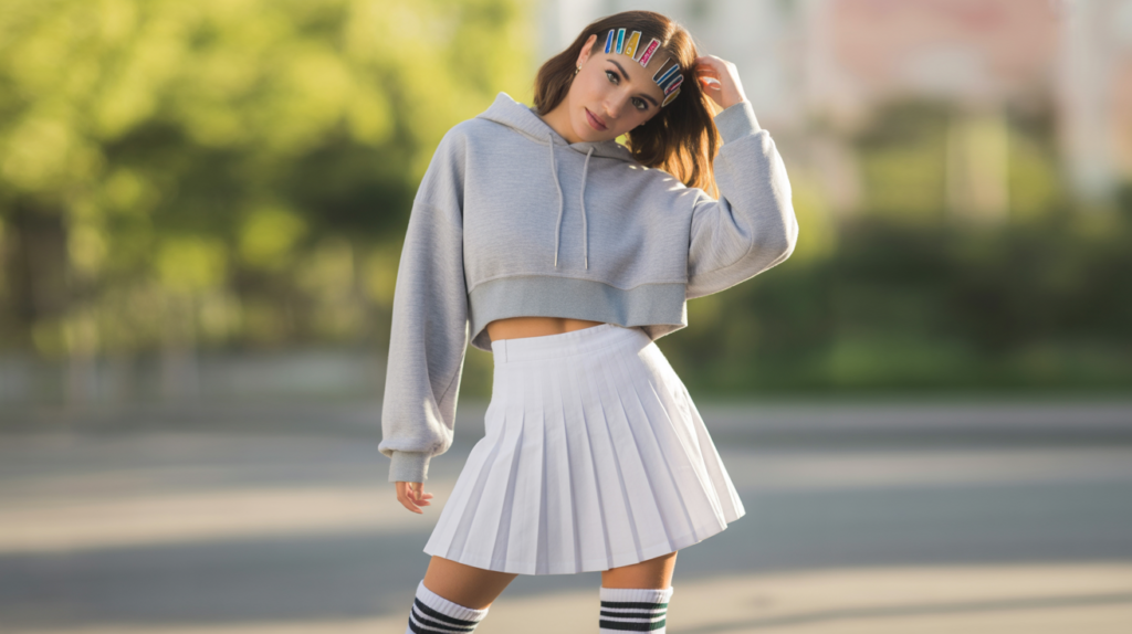Cropped Hoodie With Tennis Skirt And High Socks