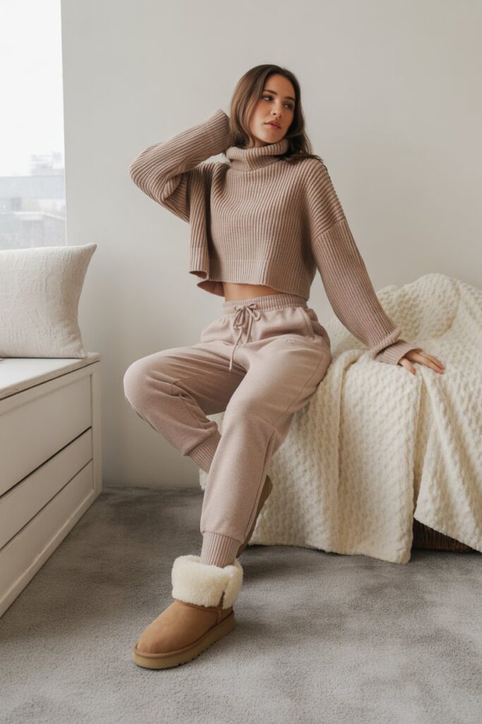 Cropped Sweater + Joggers + Uggs