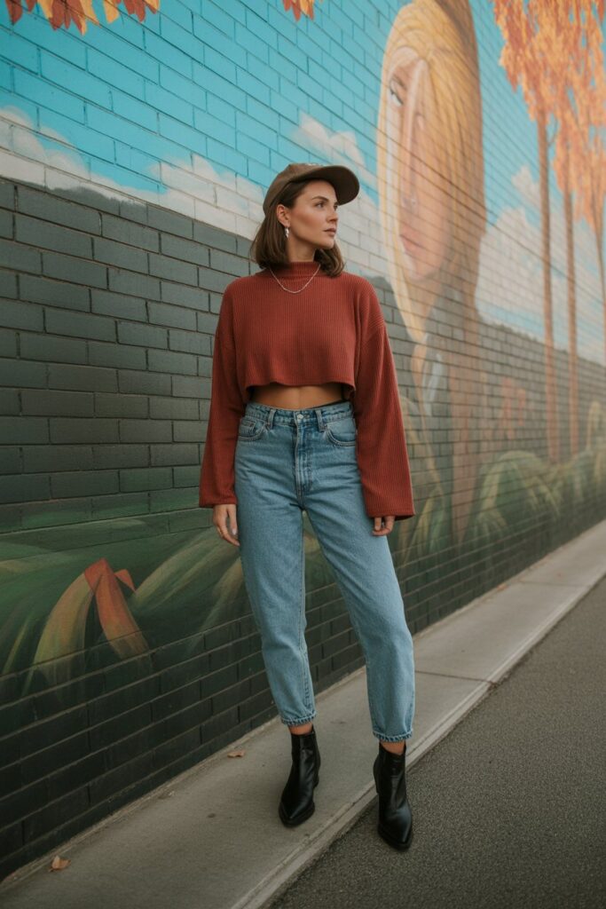 Cropped Sweater & Mom Jeans