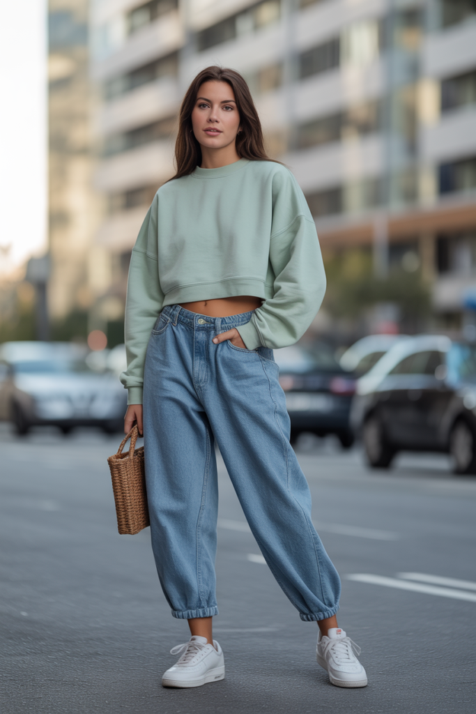 Cropped Sweatshirt + Baggy Jeans