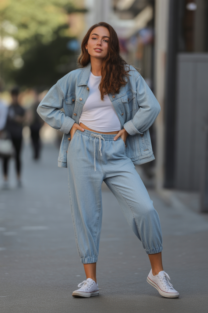 Denim Jacket With Cuffed Joggers