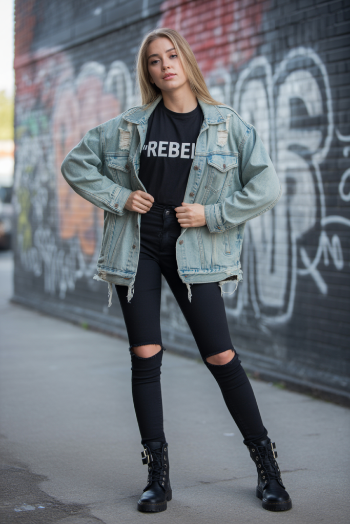 Denim Jacket With Ripped Skinny Jeans