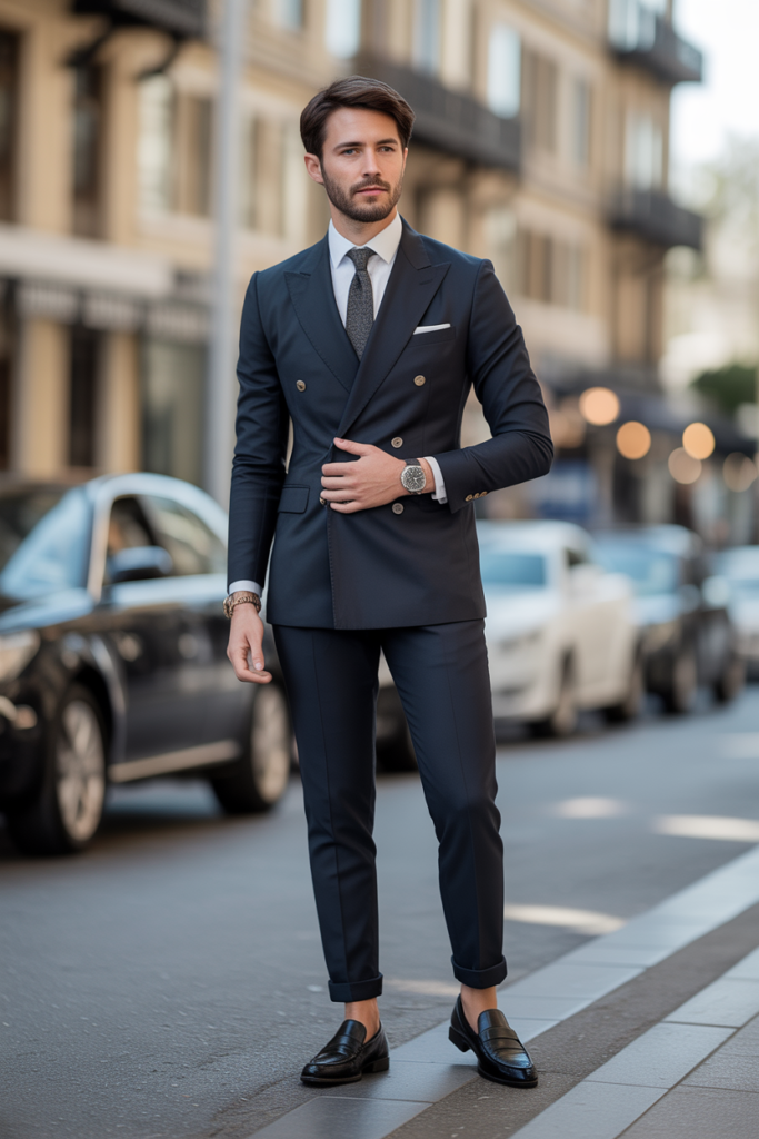 Double-Breasted Blazer with Tailored Trousers