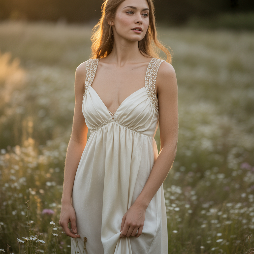 Empire Waist Dress + Beaded Straps