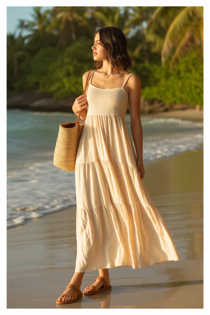 Empire Waist Maxi Dress With Sandals