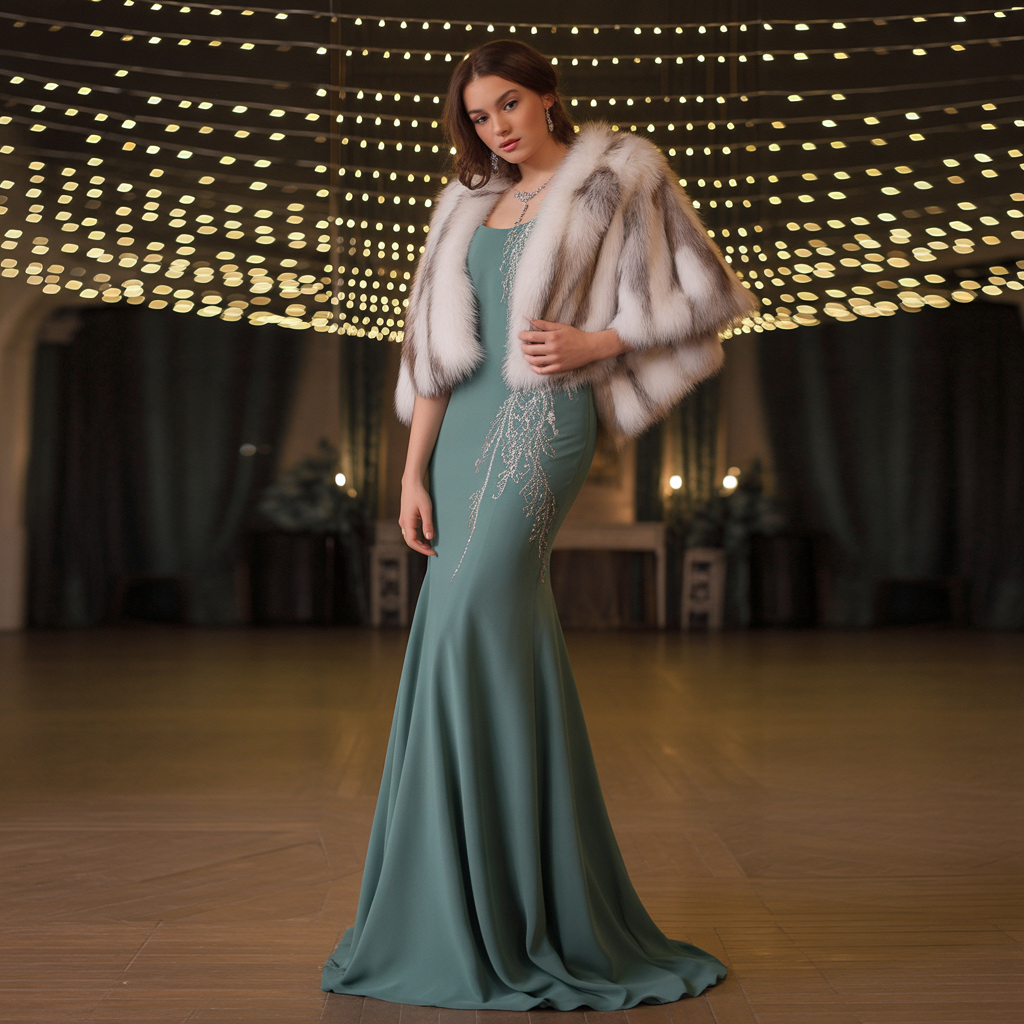 Fitted Gown + Faux Fur Wrap