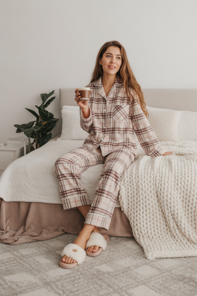 Flannel Pajama Set + Fuzzy Slides