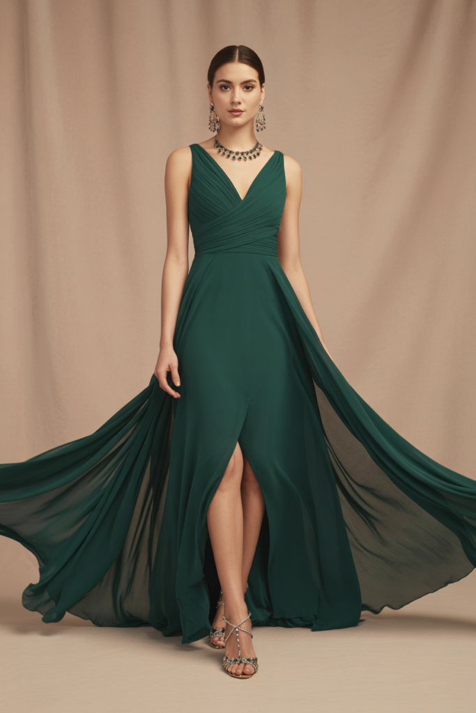 Floor-Length Gown with Statement Jewelry