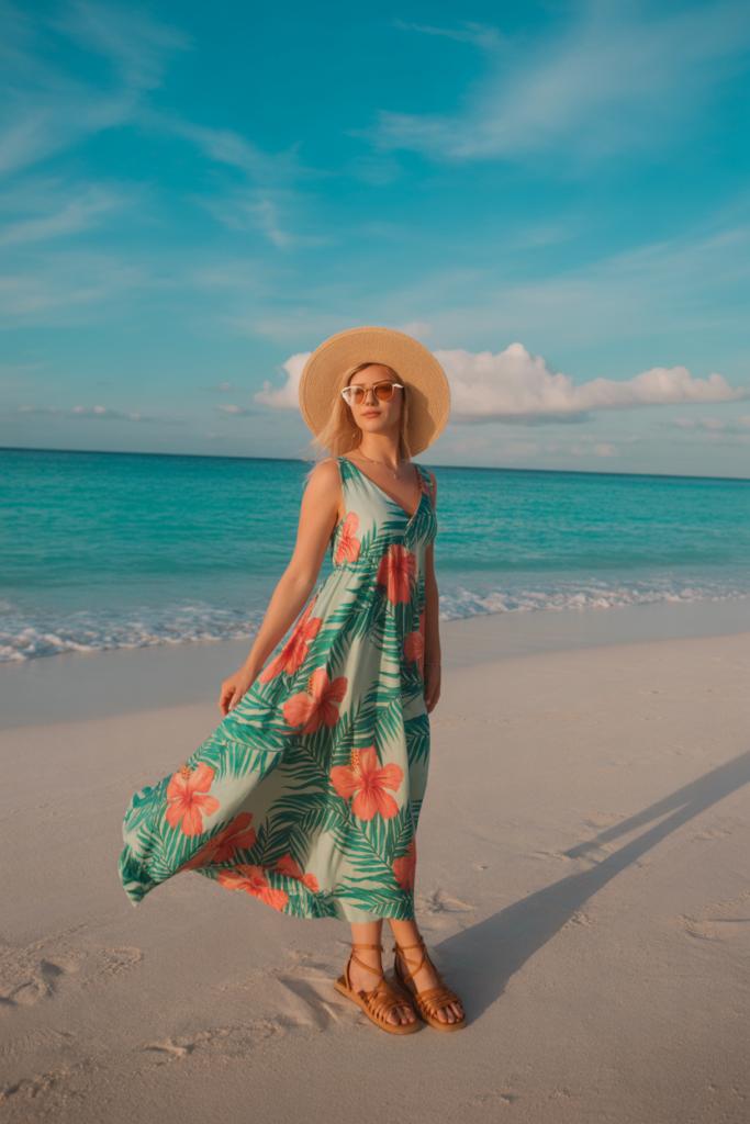 Flowy Maxi Dress With Strappy Sandals
