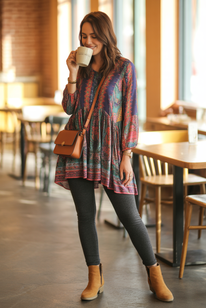 Flowy Tunic With Leggings And Ankle Boots